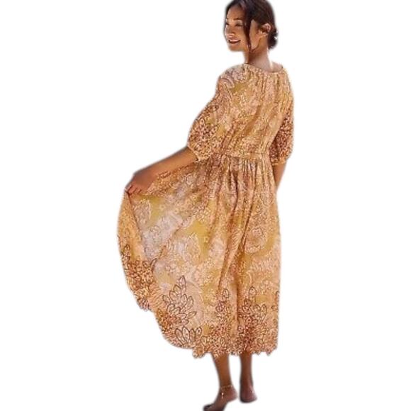 Anthropologie Ember Kaftan Small Floral Eyelet Embroidered Maxi Tie Front Bohoh - Picture 2 of 10